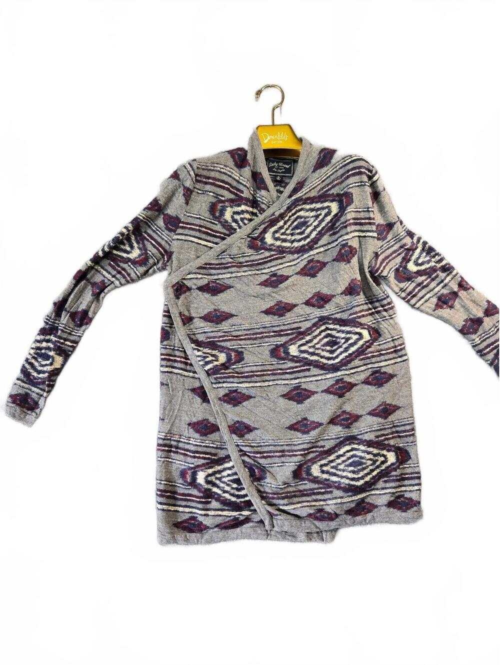 Lucky Brand Gray Tribal Print Wrap Cardigan Sweater